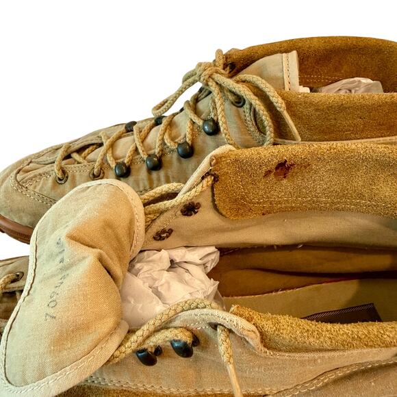 Vintage Camper Hiking Boots Tan Canvas Suede Ankle Lace Up Unisex - Picture 14 of 14